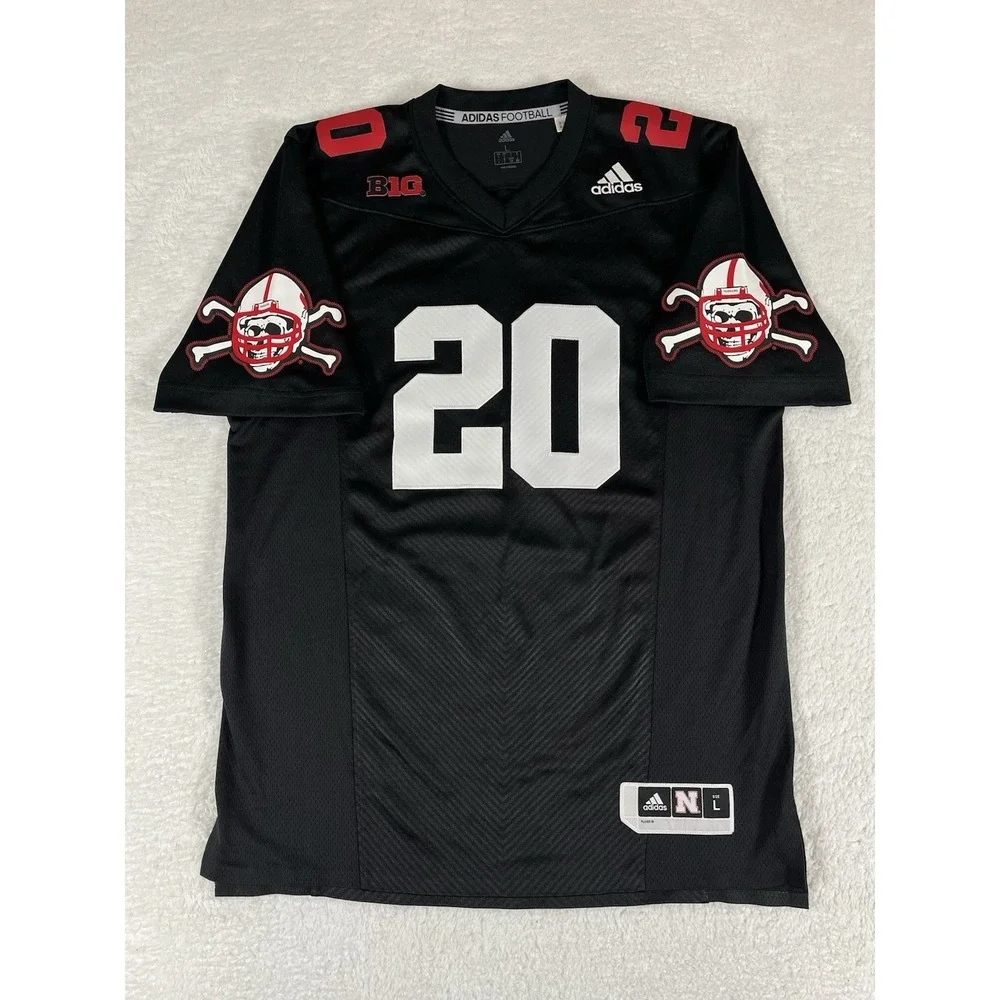 Adidas Nebraska Cornhuskers #20 Black Stitched Football Jersey‎ Sz L Skull Bones